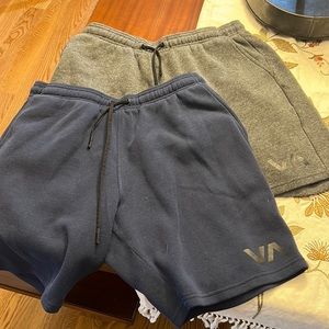 Two pair of RVCA sweat shorts — size M — dark grey and navy